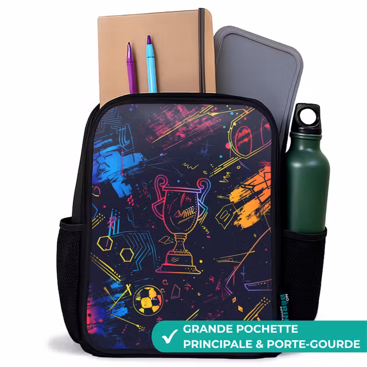 Sac à dos enfant - Noir - Trophée sportif en néon — 10