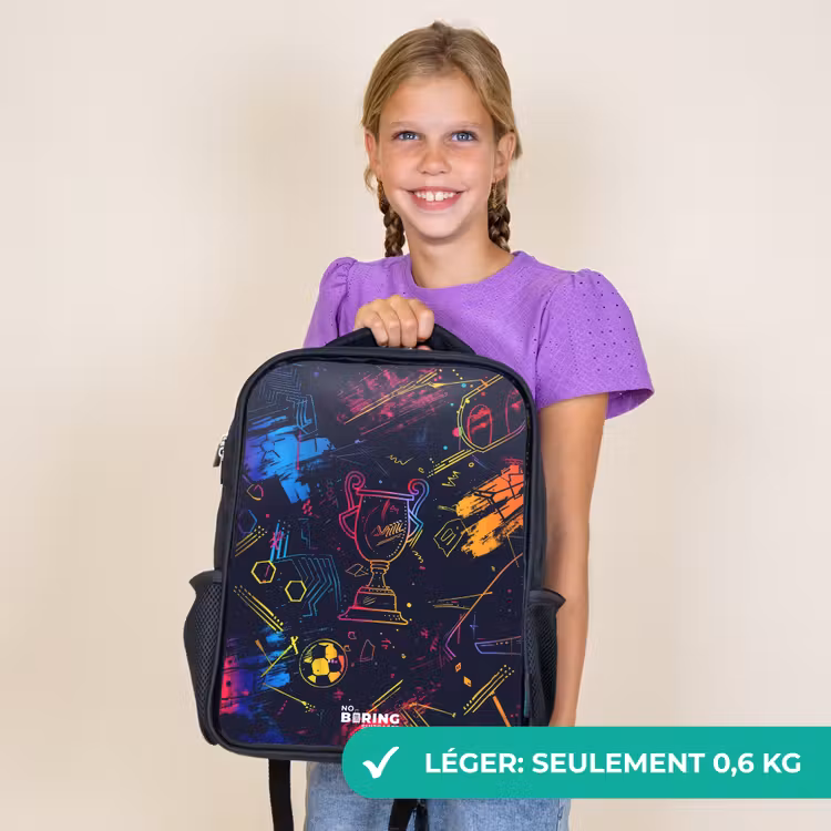 Sac à dos enfant - Noir - Trophée sportif en néon — 9