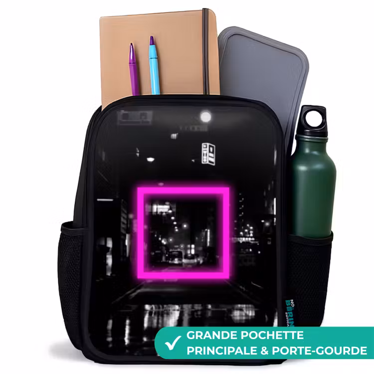 Sac à dos enfant - Noir - Carré rose vif sur fond lumineux — 10