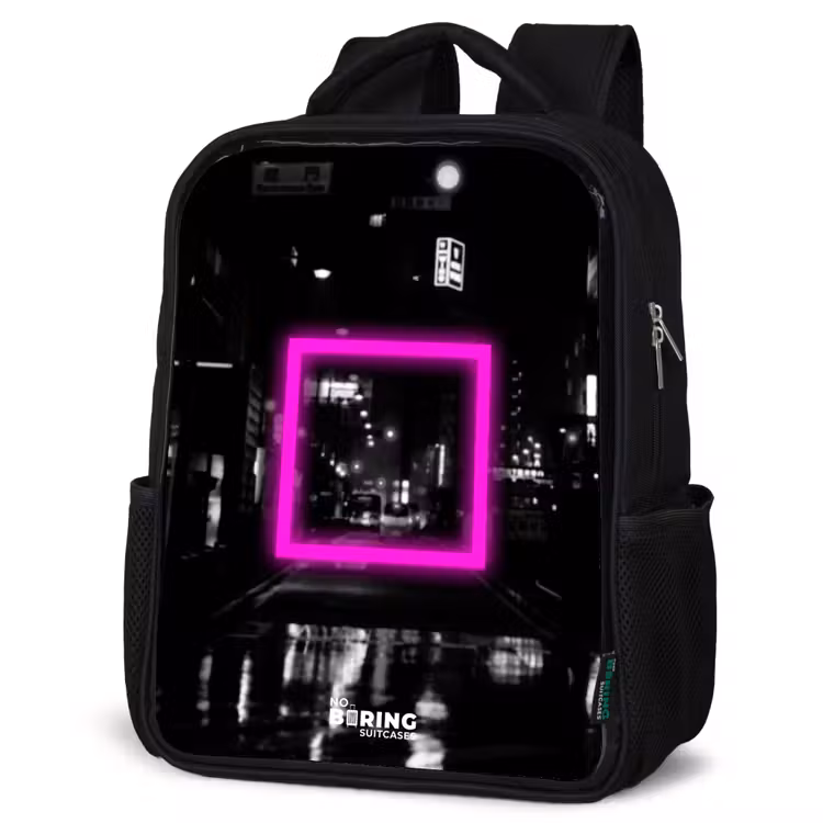 Sac à dos enfant - Noir - Carré rose vif sur fond lumineux — 6