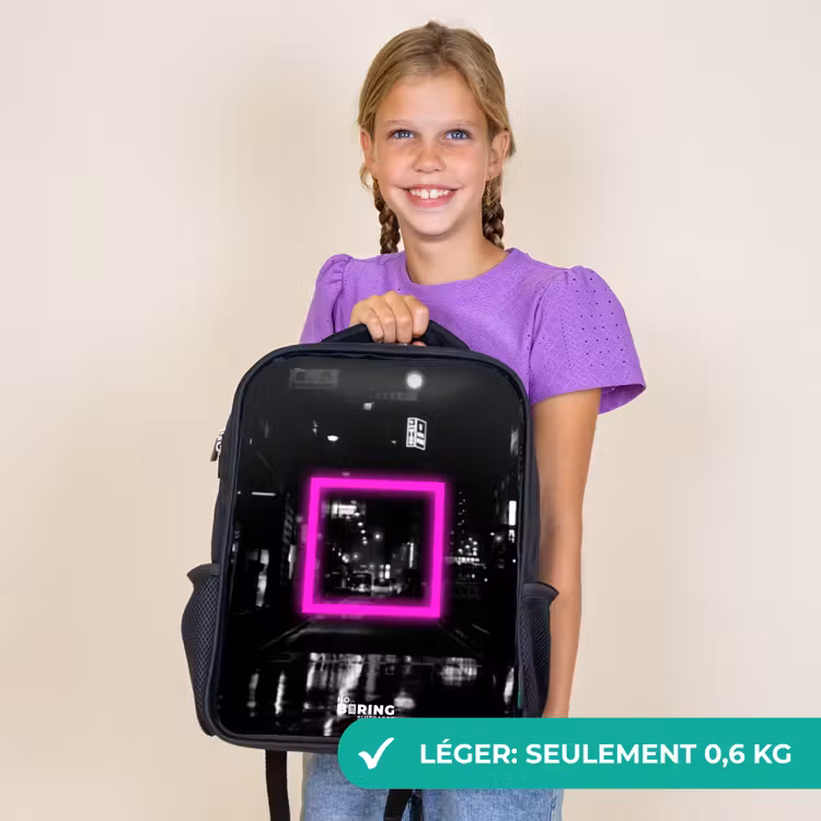 Sac à dos enfant - Noir - Carré rose vif sur fond lumineux — 9