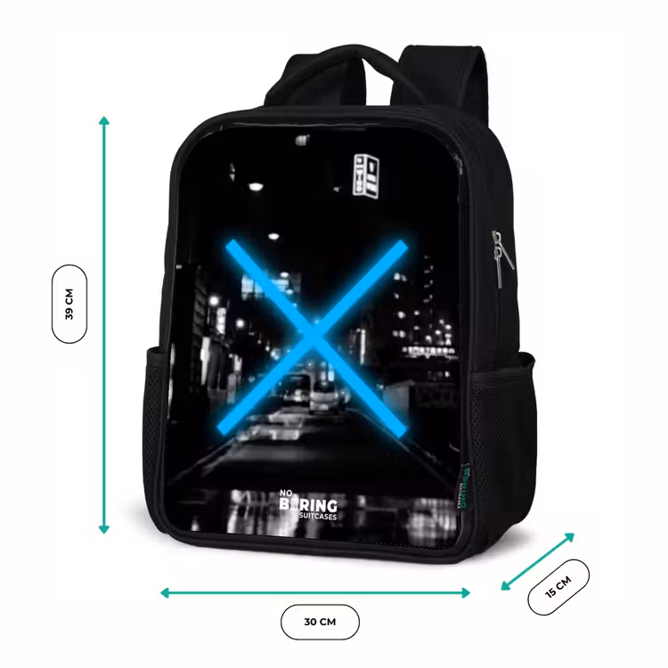 Sac à dos enfant - Noir - Croix bleue lumineuse dans une scène nocturne — 8