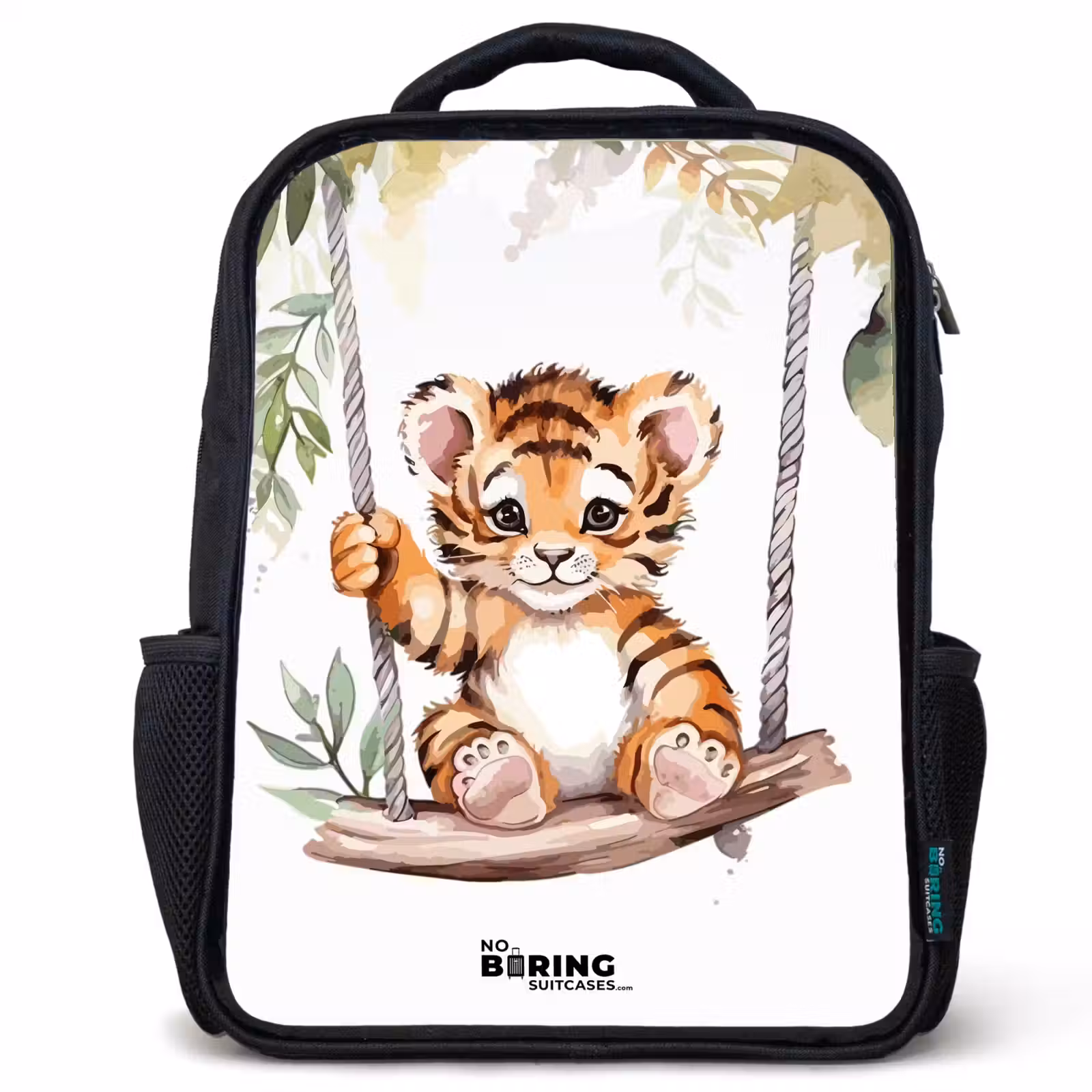 Sac à dos enfant - Noir - Dessin à l'aquarelle d'un petit tigre se balançant — 1