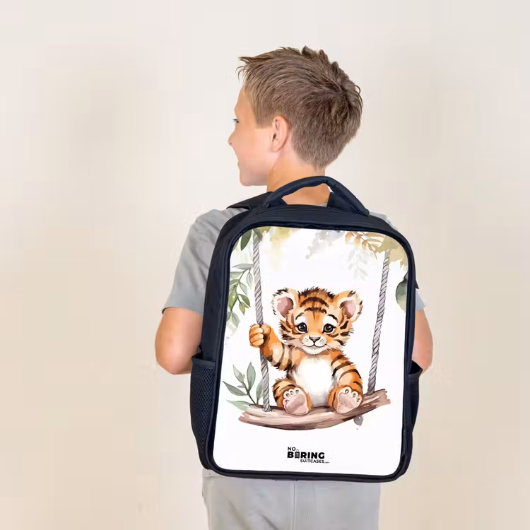 Sac à dos enfant - Noir - Dessin à l'aquarelle d'un petit tigre se balançant — 2