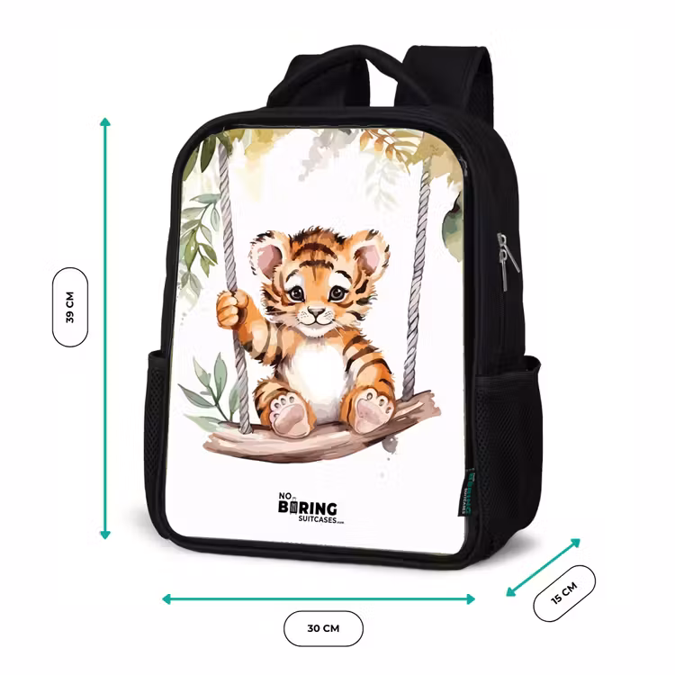 Sac à dos enfant - Noir - Dessin à l'aquarelle d'un petit tigre se balançant — 8