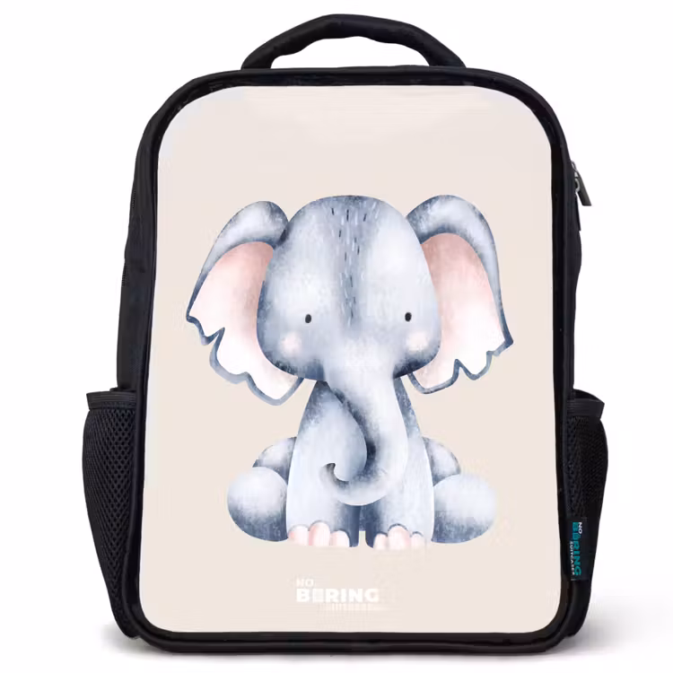 Sac à dos enfant - Noir - Dessin d'éléphant sur fond beige — 1