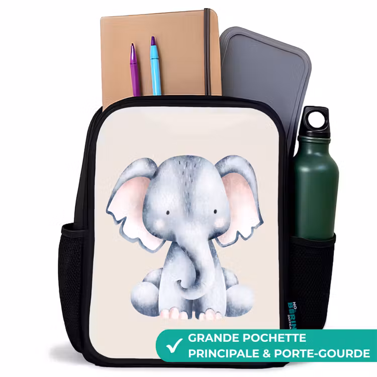 Sac à dos enfant - Noir - Dessin d'éléphant sur fond beige — 10