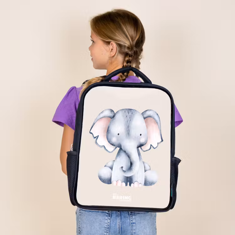 Sac à dos enfant - Noir - Dessin d'éléphant sur fond beige — 4