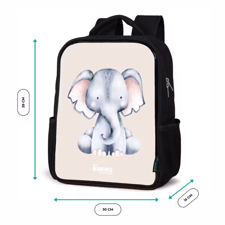 Sac à dos enfant - Noir - Dessin d'éléphant sur fond beige — 8