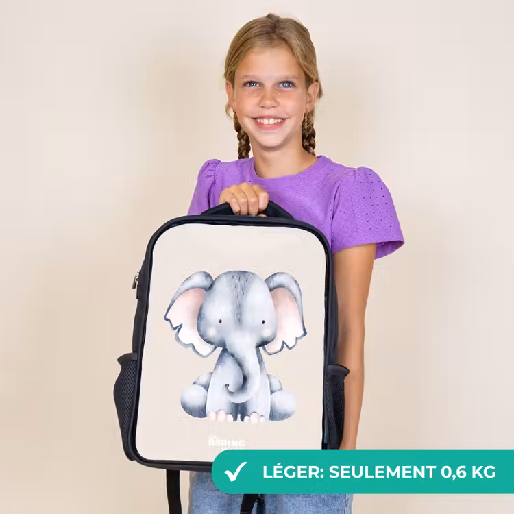 Sac à dos enfant - Noir - Dessin d'éléphant sur fond beige — 9