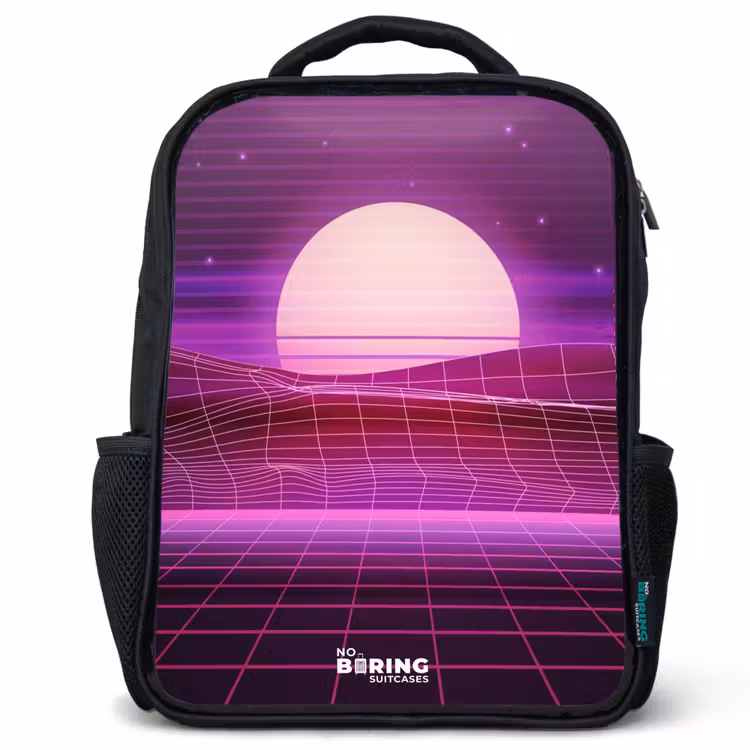 Sac à dos enfant - Noir - Grille de paysage avec soleil — 1