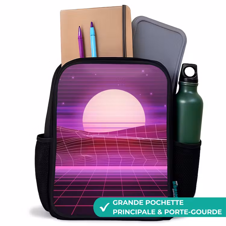Sac à dos enfant - Noir - Grille de paysage avec soleil — 10