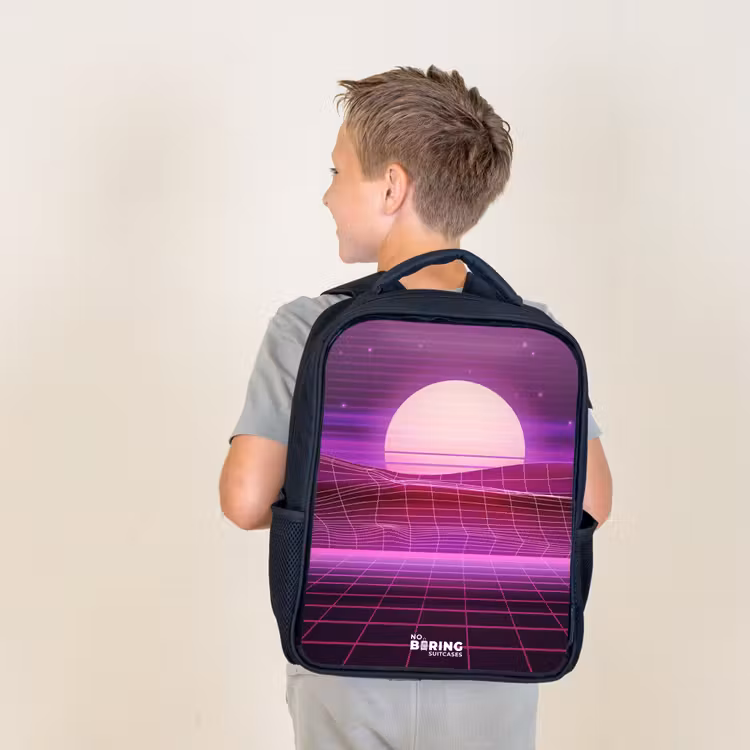 Sac à dos enfant - Noir - Grille de paysage avec soleil — 2