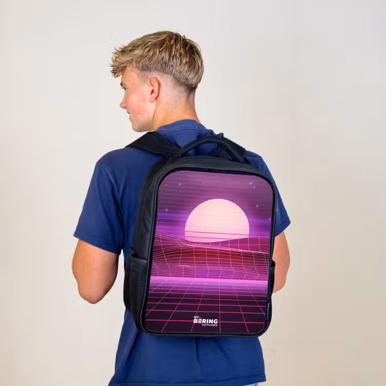 Sac à dos enfant - Noir - Grille de paysage avec soleil — 5