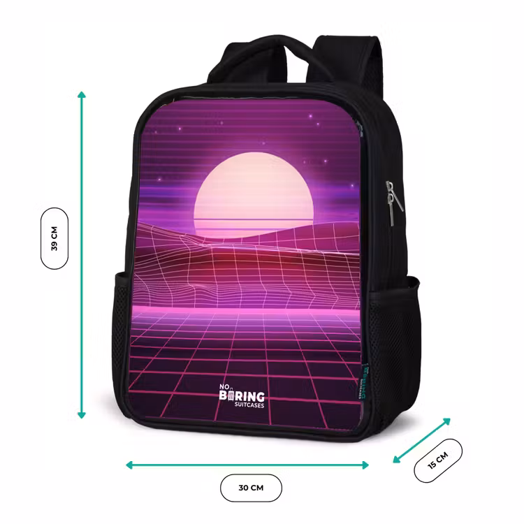 Sac à dos enfant - Noir - Grille de paysage avec soleil — 8
