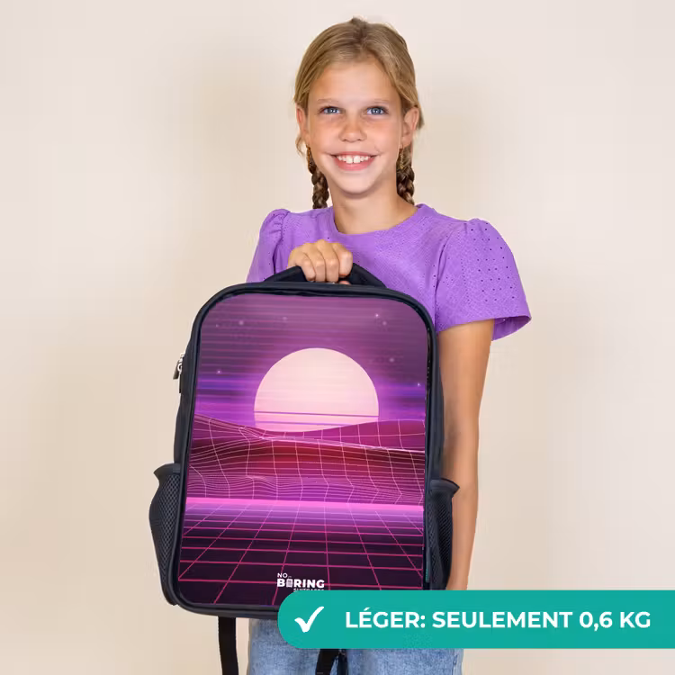 Sac à dos enfant - Noir - Grille de paysage avec soleil — 9