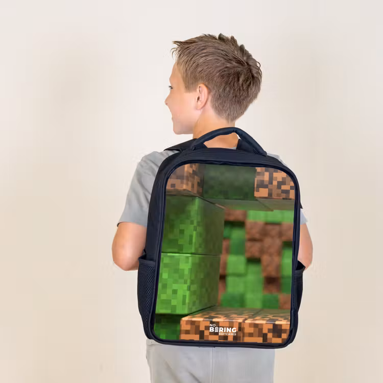 Sac à dos enfant - Noir - Gros plan avec des blocs pixellisés — 2