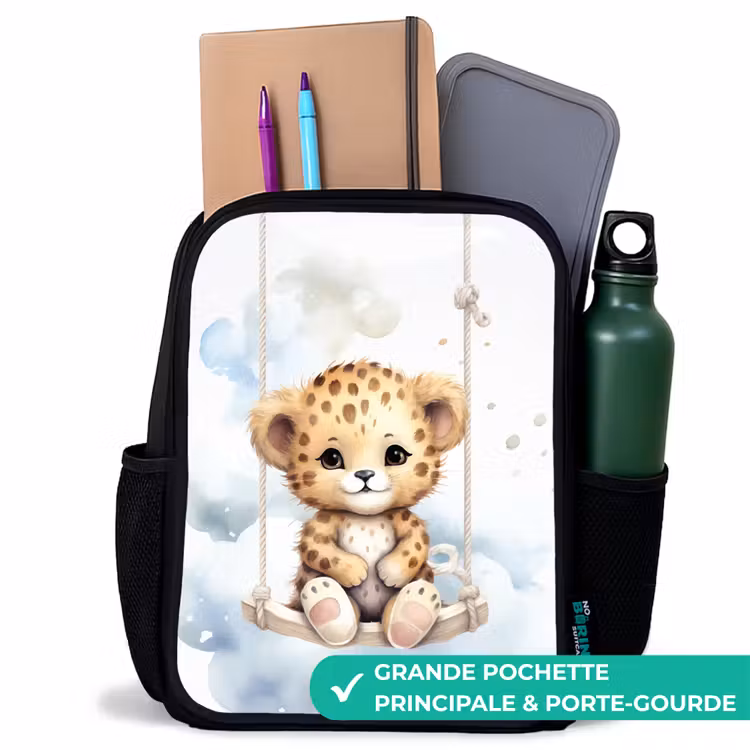 Sac à dos enfant - Noir - Guépard sur une balançoire dans les nuages — 10