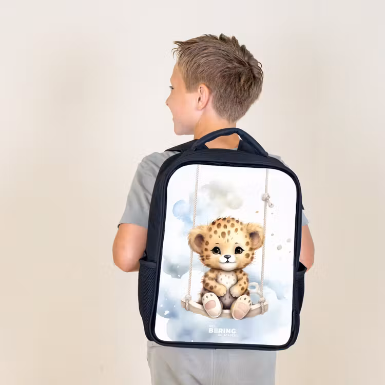 Sac à dos enfant - Noir - Guépard sur une balançoire dans les nuages — 2