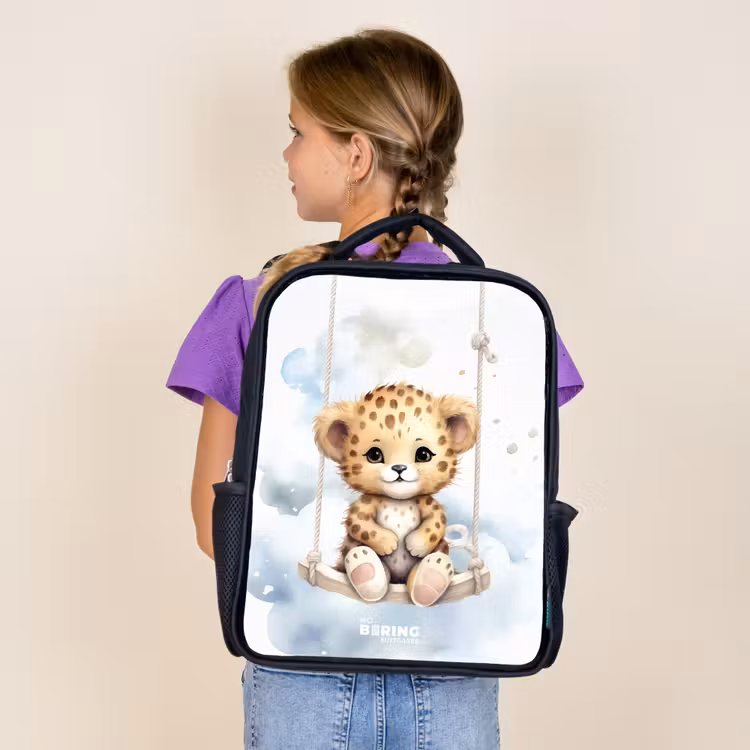 Sac à dos enfant - Noir - Guépard sur une balançoire dans les nuages — 4