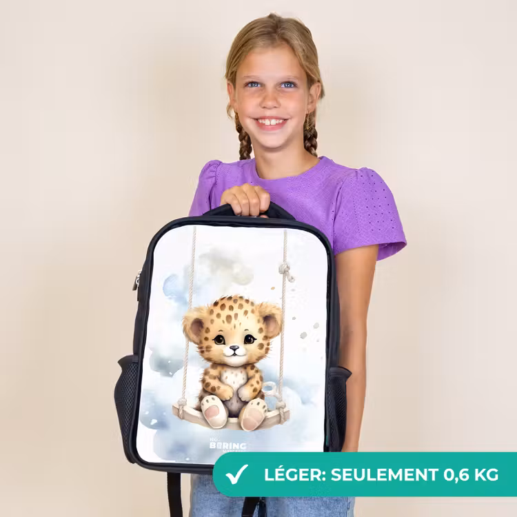 Sac à dos enfant - Noir - Guépard sur une balançoire dans les nuages — 9