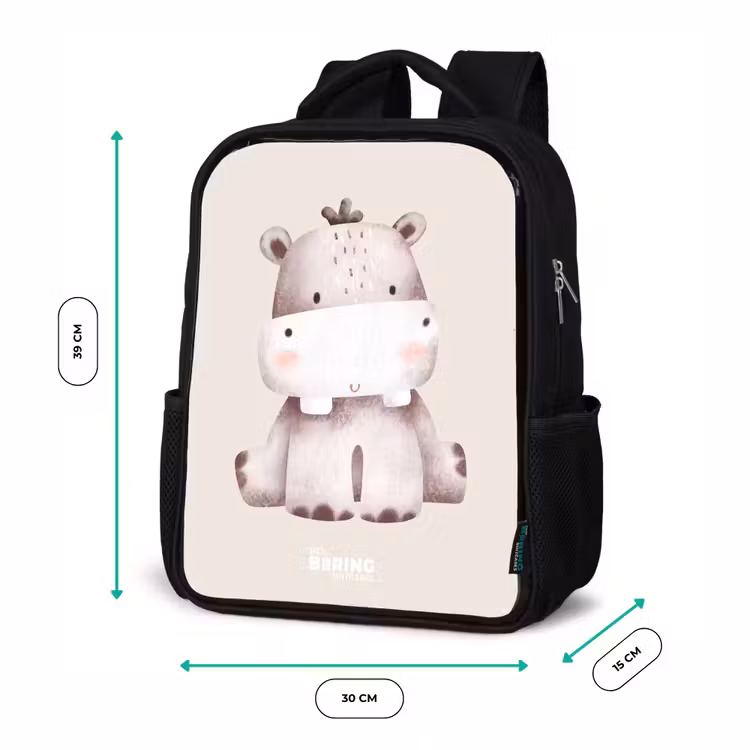 Sac à dos enfant - Noir - Illustration d'un hippopotame sur fond beige — 8