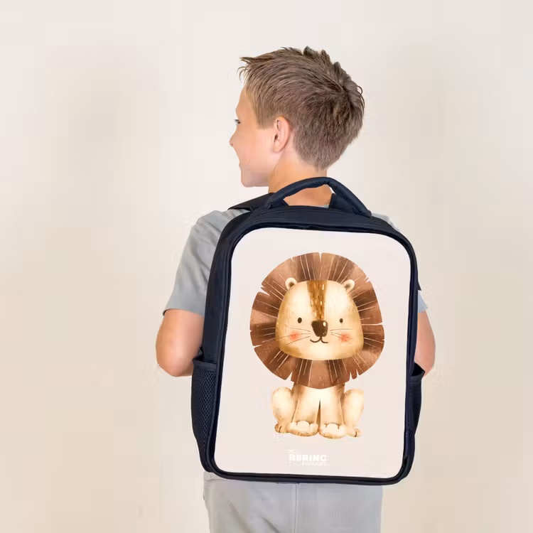 Sac à dos enfant - Noir - Illustration d'un lion sur fond beige — 2