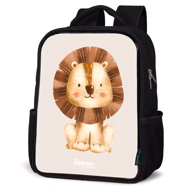 Sac à dos enfant - Noir - Illustration d'un lion sur fond beige — 6