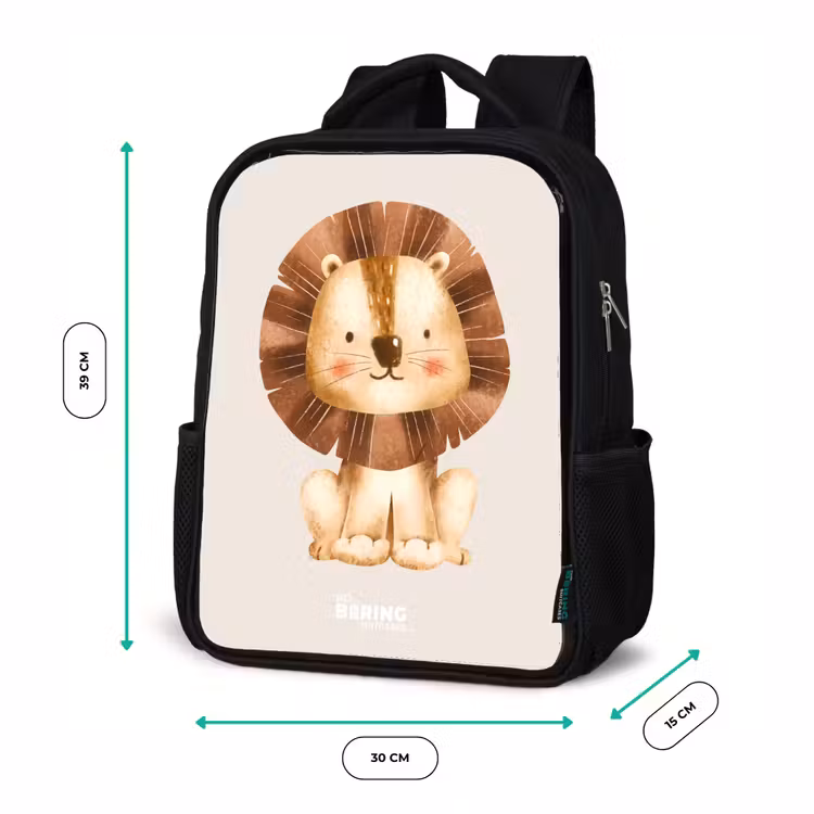 Sac à dos enfant - Noir - Illustration d'un lion sur fond beige — 8
