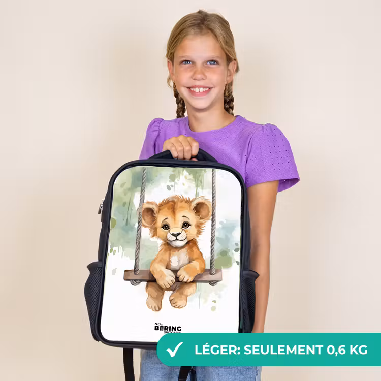 Sac à dos enfant - Noir - Illustration d'un lionceau avec une balançoire — 9