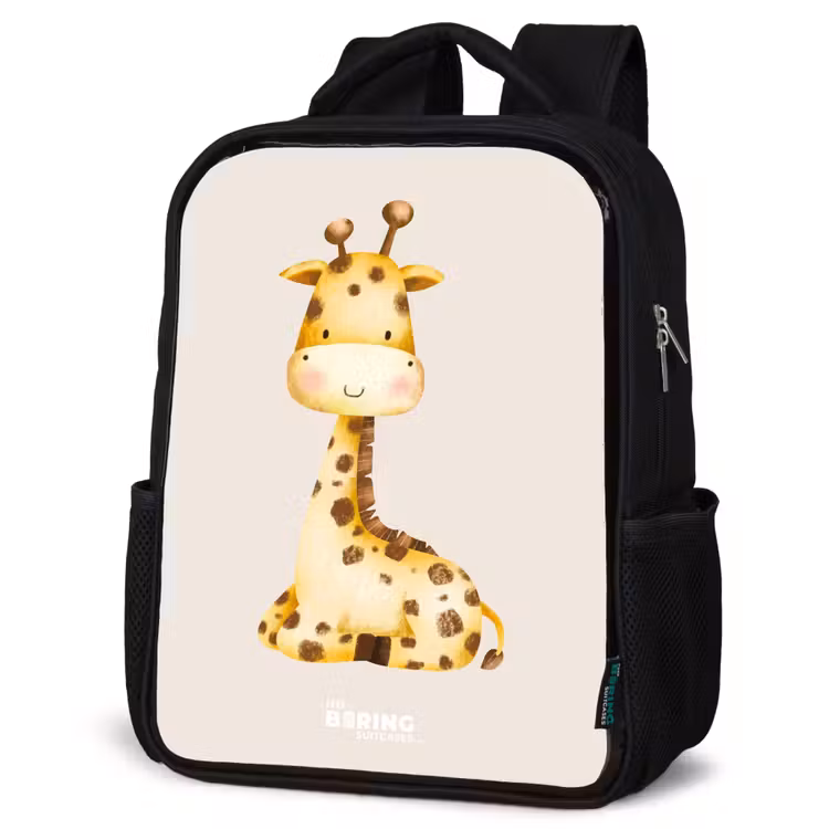 Sac à dos enfant - Noir - Illustration d'une girafe couchée sur fond beige — 6
