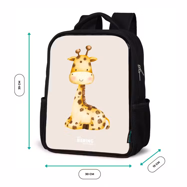 Sac à dos enfant - Noir - Illustration d'une girafe couchée sur fond beige — 8