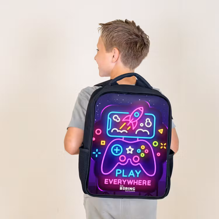 Sac à dos enfant - Noir - Illustration en néon avec un contrôleur — 2