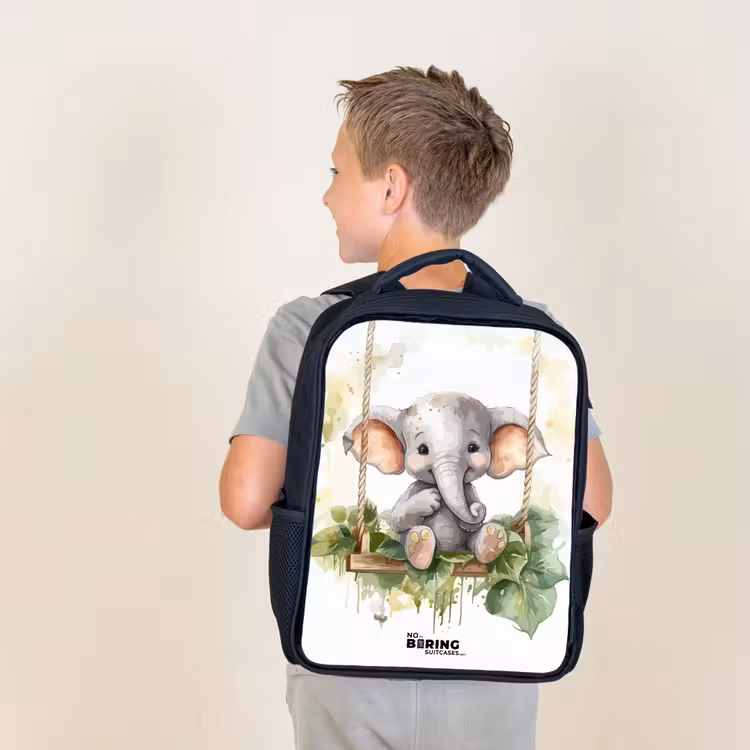 Sac à dos enfant - Noir - Jeune éléphant sur une balançoire dessin à l'aquarelle — 2