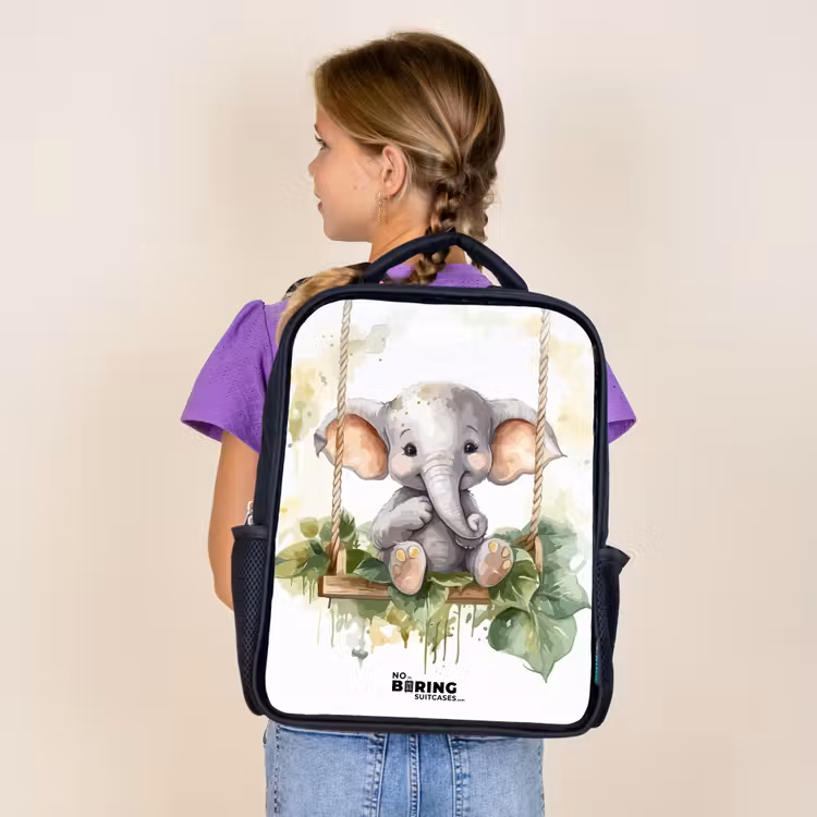 Sac à dos enfant - Noir - Jeune éléphant sur une balançoire dessin à l'aquarelle — 4