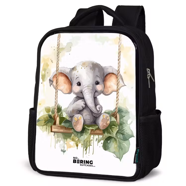 Sac à dos enfant - Noir - Jeune éléphant sur une balançoire dessin à l'aquarelle — 6