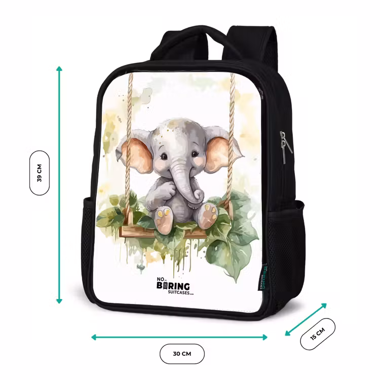 Sac à dos enfant - Noir - Jeune éléphant sur une balançoire dessin à l'aquarelle — 8