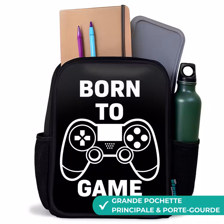 Sac à dos enfant - Noir - Qoute avec contrôleur en noir et blanc — 10