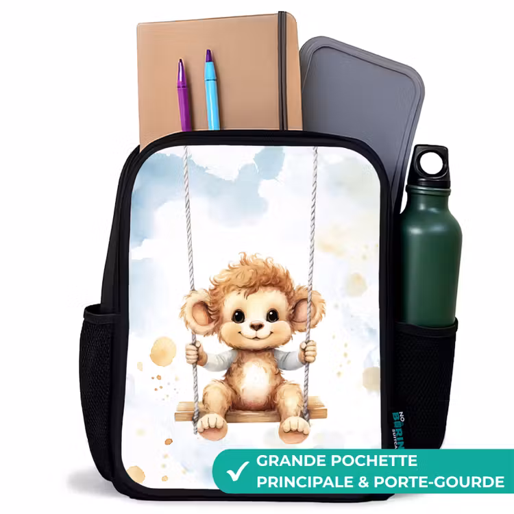 Sac à dos enfant - Noir - Singe à bascule à l'aquarelle — 10