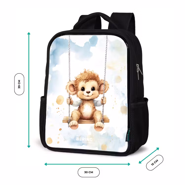 Sac à dos enfant - Noir - Singe à bascule à l'aquarelle — 8