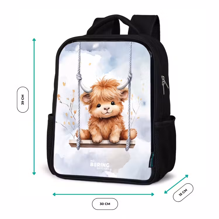 Sac à dos enfant - Noir - Veau à l'aquarelle de Highlander écossais se balançant — 8