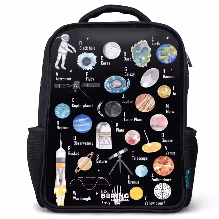 Sac à dos enfant - Noir - Alphabet sur le thème de l'espace — 1