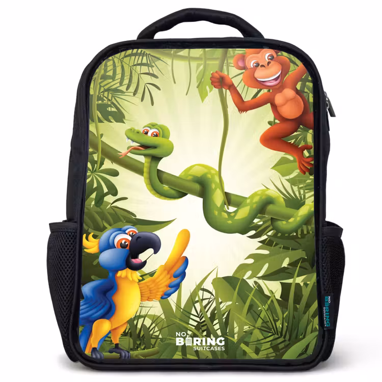 Sac à dos enfant - Noir - Animaux dans la jungle — 1