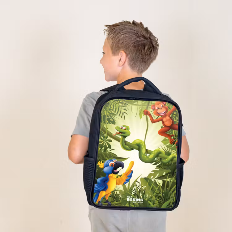 Sac à dos enfant - Noir - Animaux dans la jungle — 2