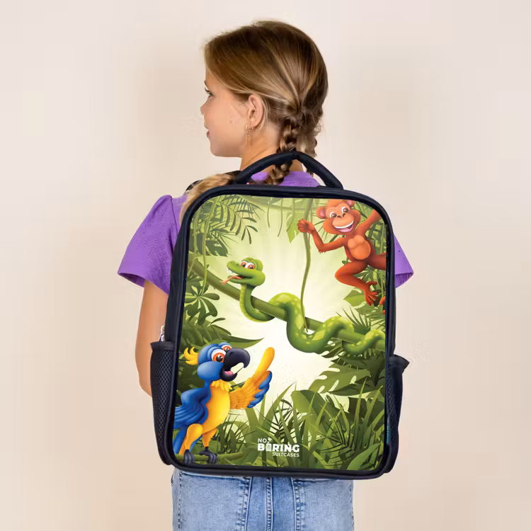 Sac à dos enfant - Noir - Animaux dans la jungle — 4