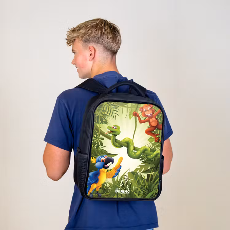 Sac à dos enfant - Noir - Animaux dans la jungle — 5