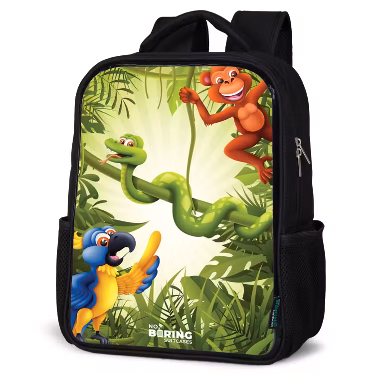 Sac à dos enfant - Noir - Animaux dans la jungle — 6