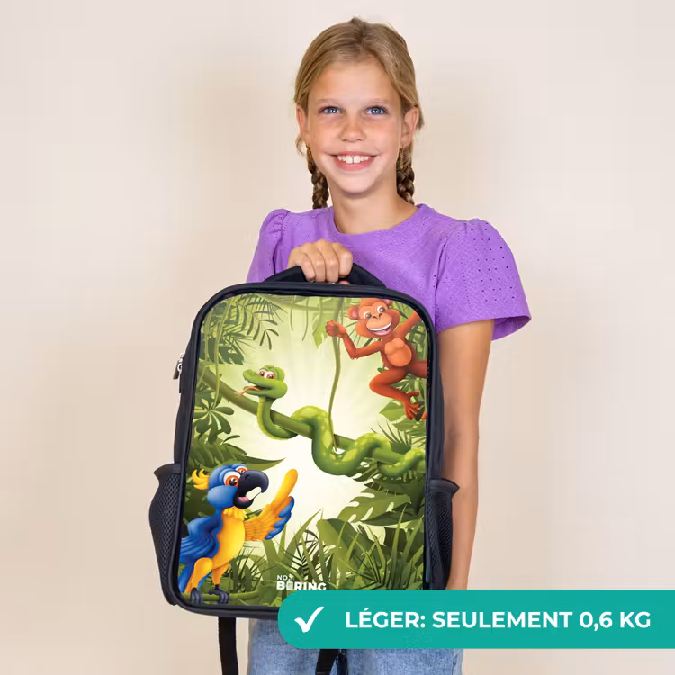 Sac à dos enfant - Noir - Animaux dans la jungle — 9