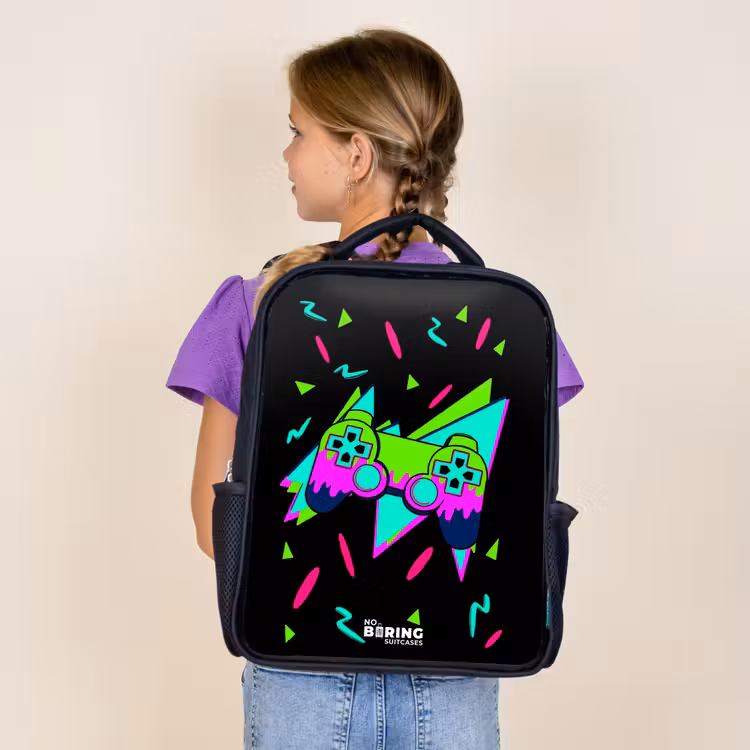 Sac à dos enfant - Noir - Contrôleur néon sur fond noir — 4