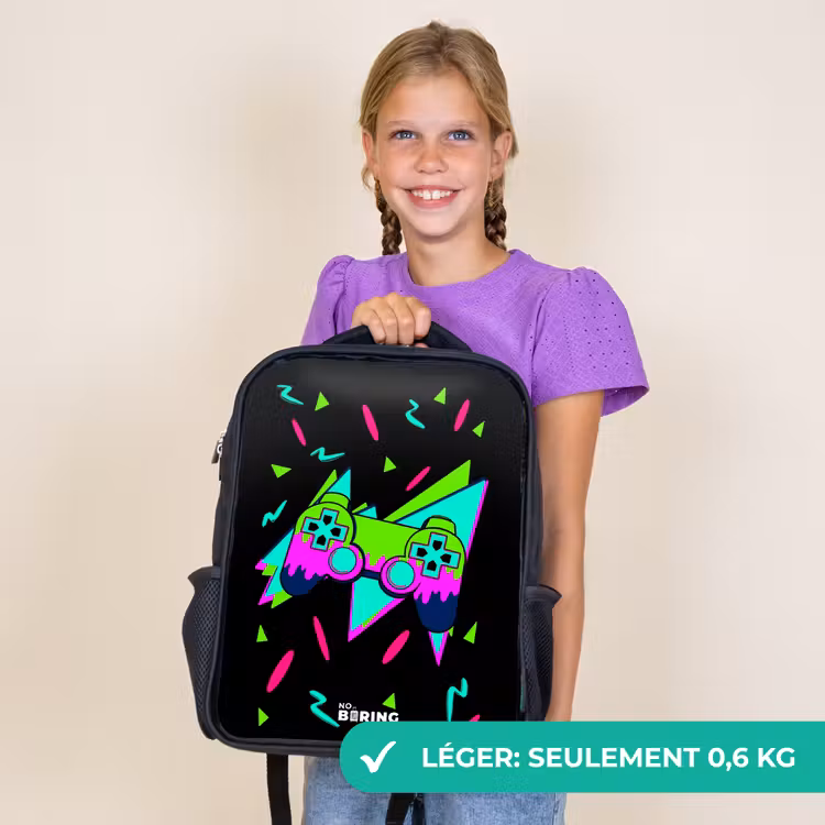 Sac à dos enfant - Noir - Contrôleur néon sur fond noir — 9